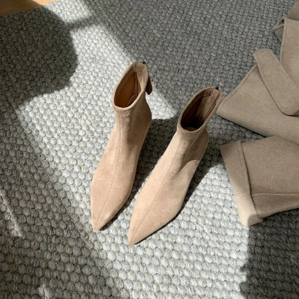 أحذية نسائية من جلد الغزال للخريف والشتاء أحذية نسائية جديدة بكعب عالٍ وسحاب أحذية نسائية قصيرة للمرأة #3