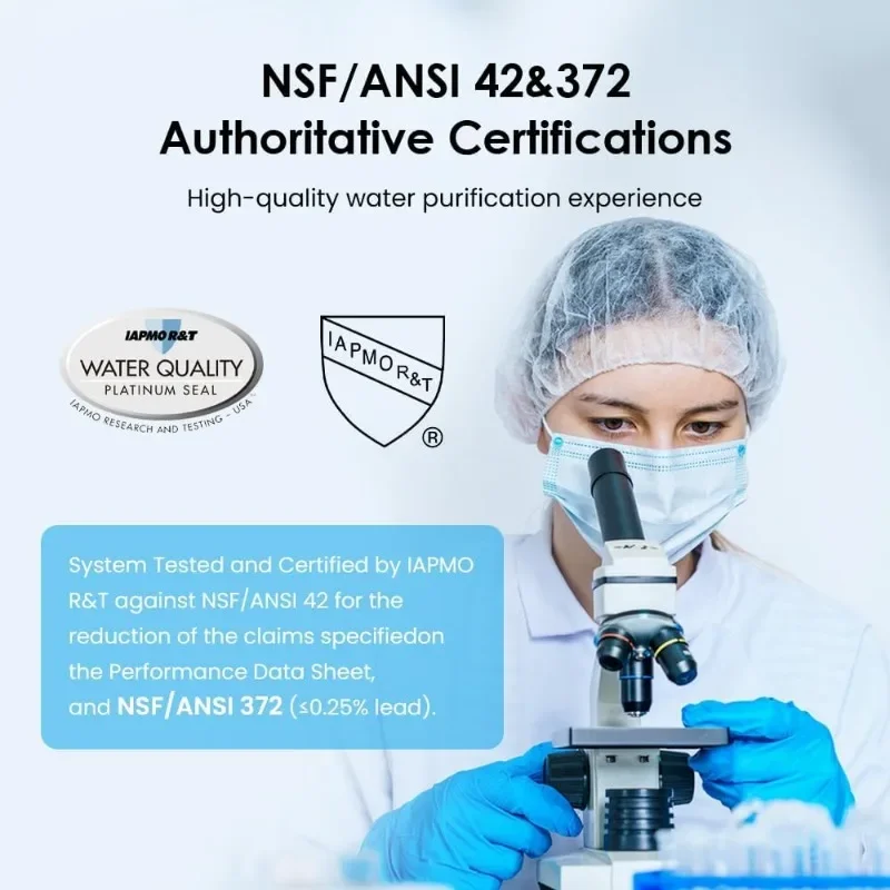 เครื่องกรองน้ำสำหรับเคาน์เตอร์ทรงหยดน้ำมาตรฐาน nsf/ansi 42 & 372เครื่องกรองน้ำสำหรับก๊อกน้ำสเตนเลส5ระดับสำหรับ8000แกลลอน