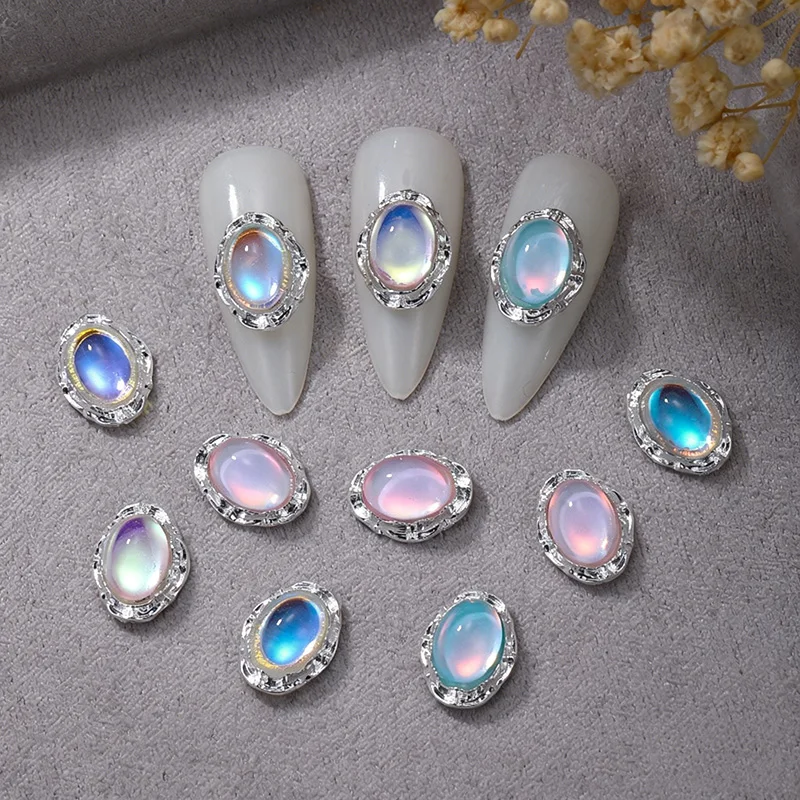 1Pc-Oval Mocha Aurora Crystal Nail Charms, Single Piece