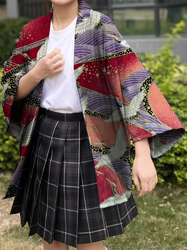 Japanese loose cape Chinese kanzuru print robe Japanese Haori Women's Tops Men's Jackets Cosplay Clothing Breathable Comfort