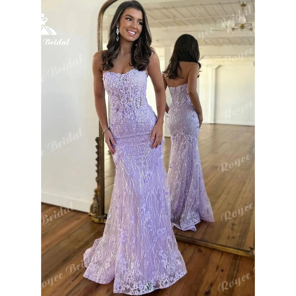 

Roycebridal Luxury Strapless Mermaid Prom Dress 2026 Full Sequin Evening Dresses Lace Formal Dress Customized
