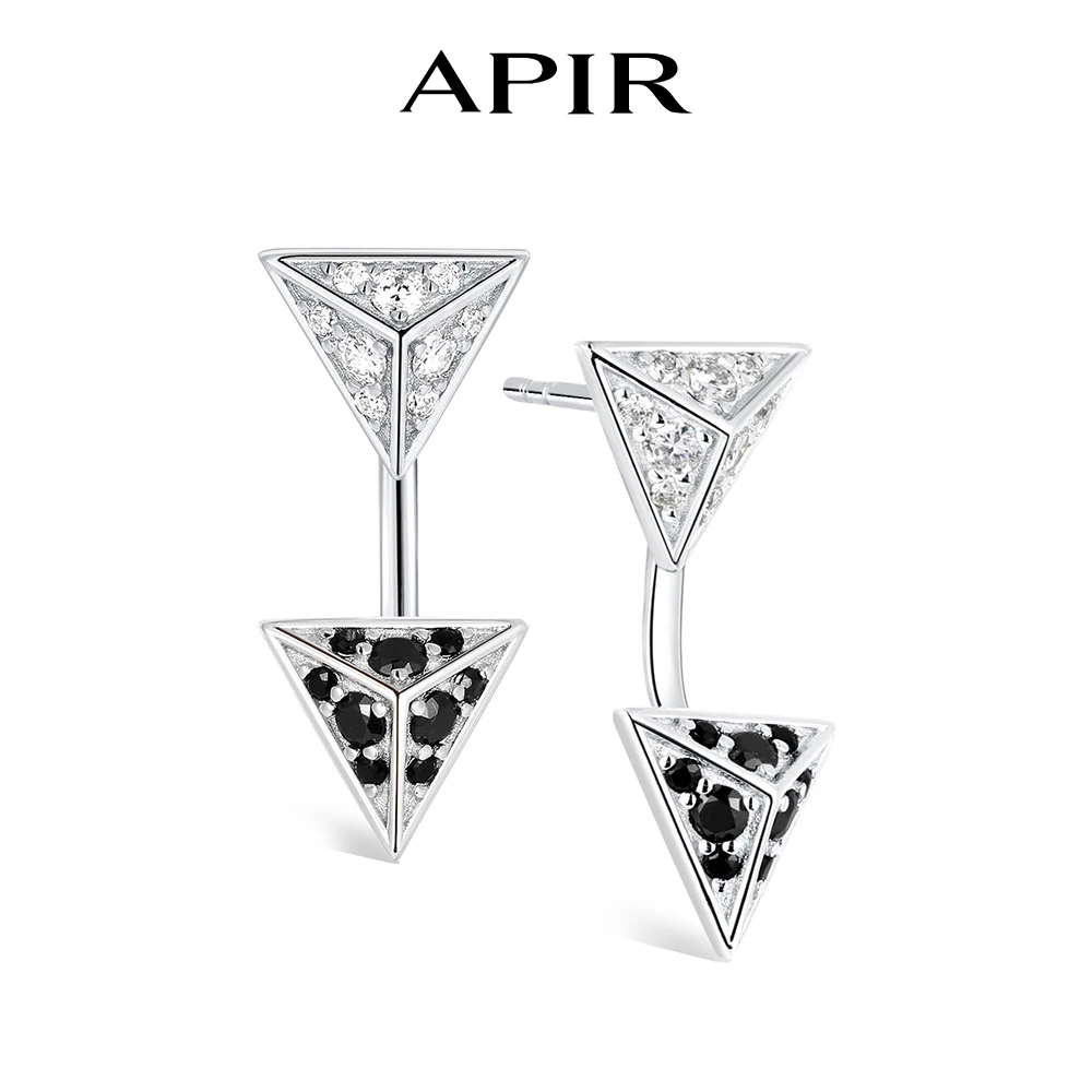APIR White&Black Moissanite Stud Earrings for Women Man Sterling Silver Hypoallergenic Geometric Triangle Studs Fashion Jewelry
