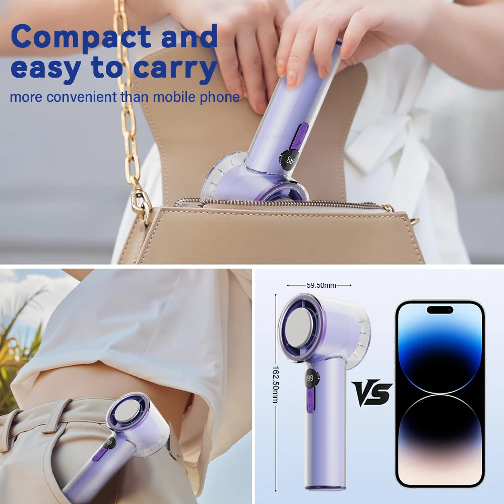 Мини-портативный ручной охлаждающий вентилятор, 199-скоростной регулируемый воздушный турбовентилятор, складной ручной вентилятор для путешествий, персональный настольный вентилятор для льда