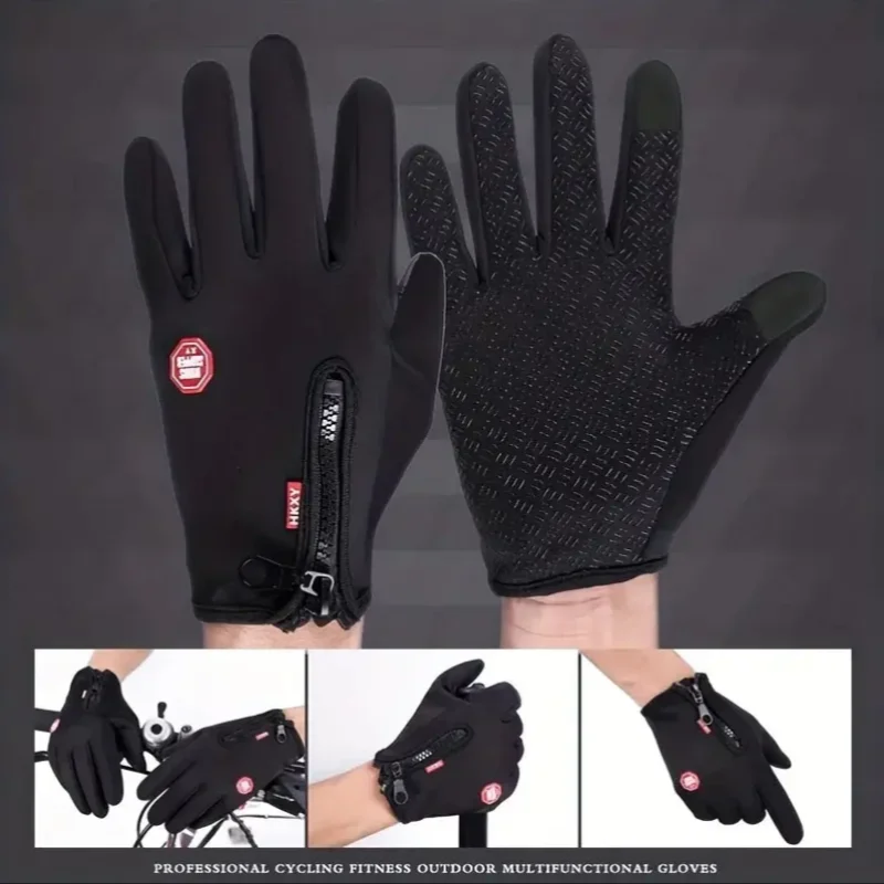 Winter Gloves For Men Waterproof Windproof Cold Gloves Snowboard Motorcycle Riding Driving Warm Touchscreen Zipper Glove