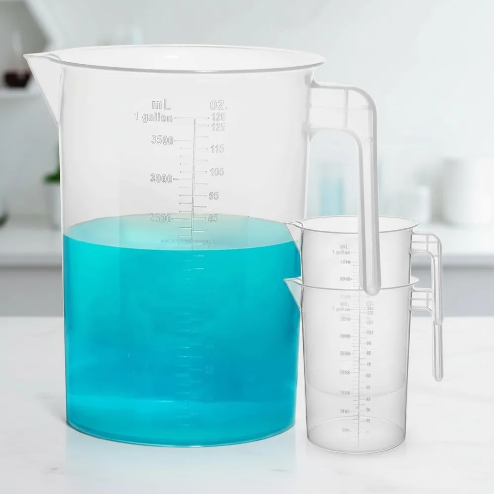

3-Pack Shatterproof 1 Gallon Measuring Pitchers, 128oz Large Graduated Mixing Containers for Kitchen & Commercial Use