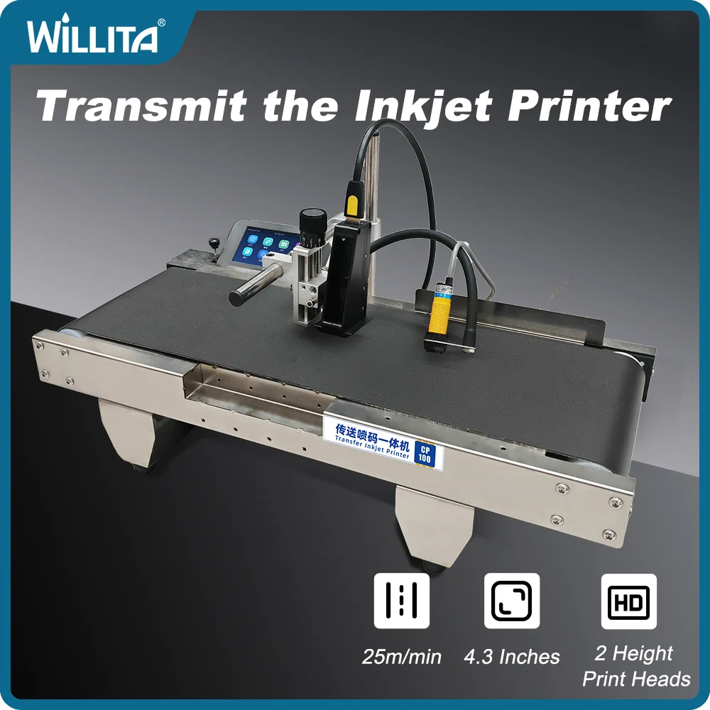 WILLITA CP100 Online Inkjet Printers with Conveyor Belt Continuous Coding Machine for Expiry Date QR Code Barcode Batch Numbers