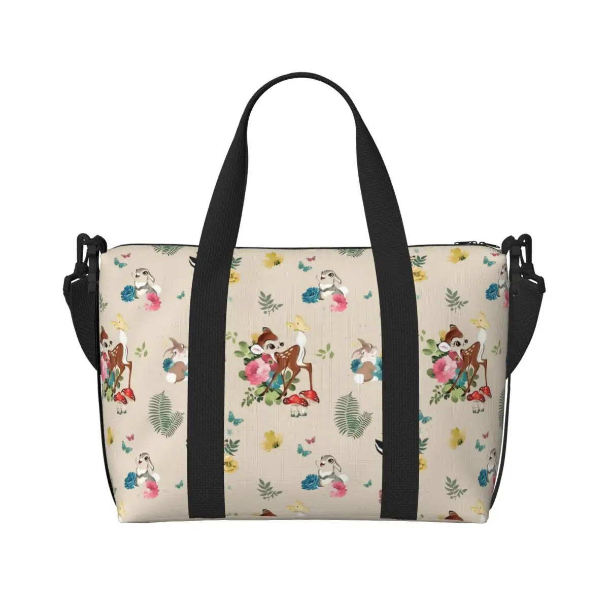 

Custom Bambi Beach Tote Bag Women Deer Anime Big Compartment Beach Gym Travel Bags