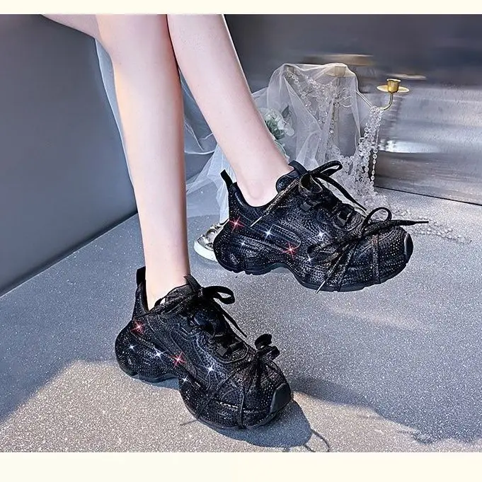 Spring 2024 Women's Ins Starry Rhinestone Full Diamond Casual Special-Interest Design Handsome Dad Shoes