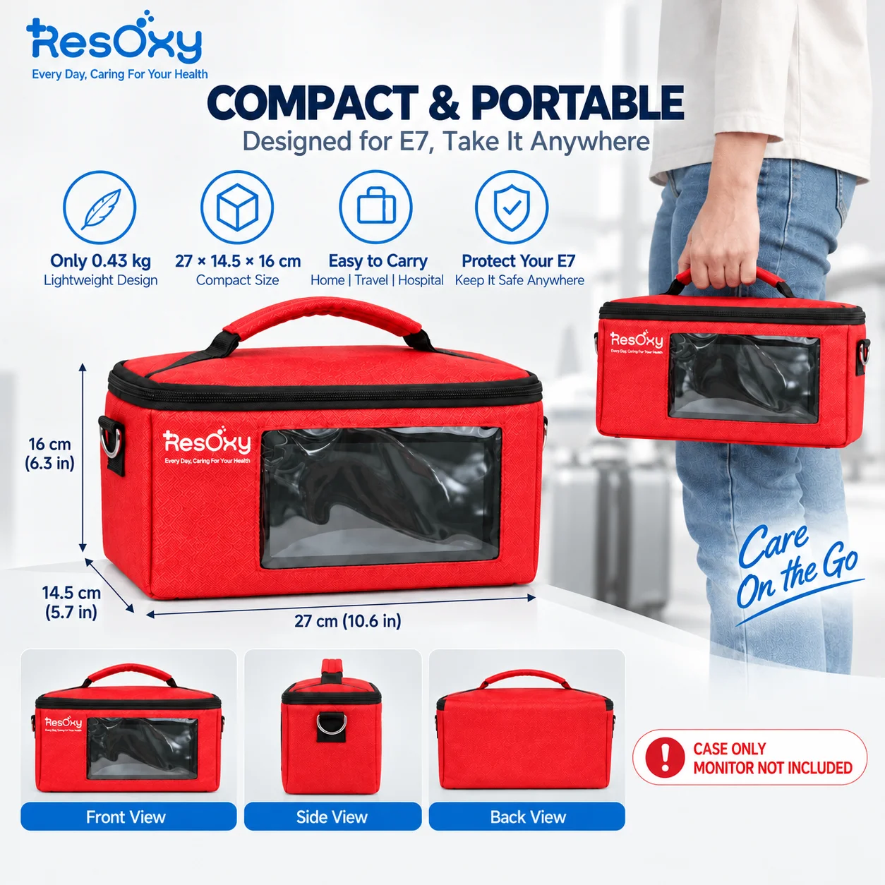 Resoxy E7 Patient Monitor Portable Case Medical Vital Signs Monitor Carrying Storage Bag with Shoulder Strap Case Only