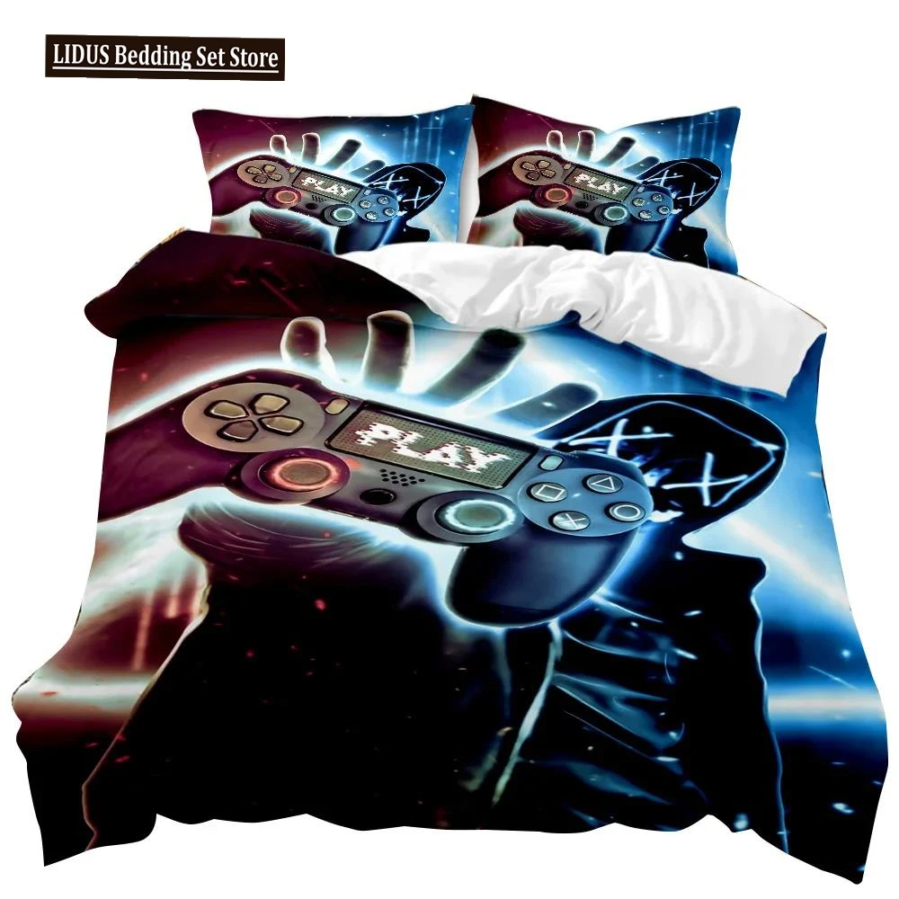 Gamer Duvet Cover Set Boys Gamepad Bedding Set Video Games Duvet Cover Teens Adults Double Queen King Size Polyester Qulit Cover