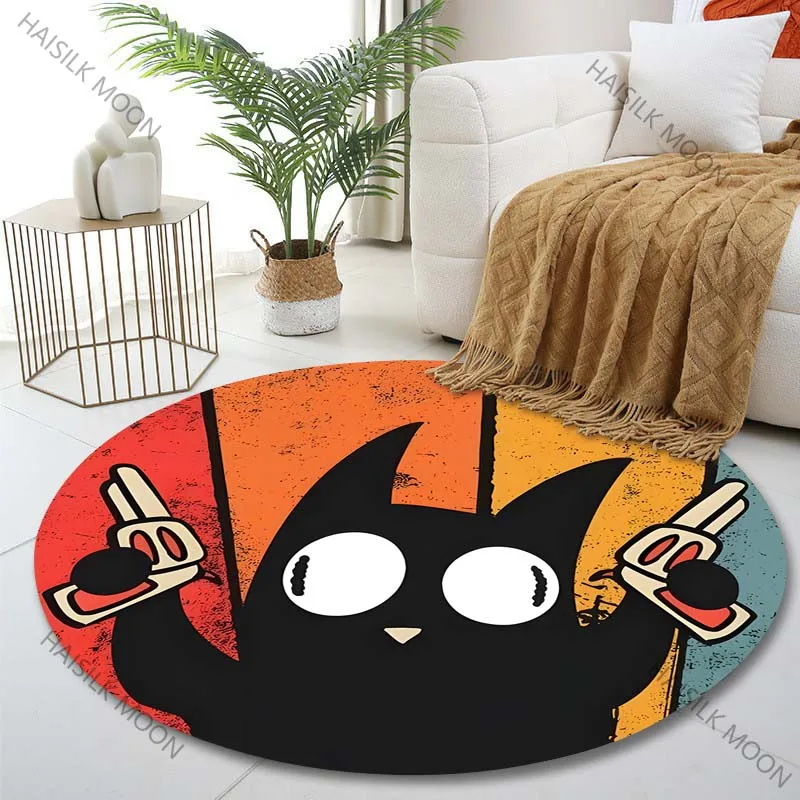 1PC Cartoon cat with toy guns Print Round Carpet for Living Room Bedroom Sofa Table Floor Mat Area Rug Luxury Gift
