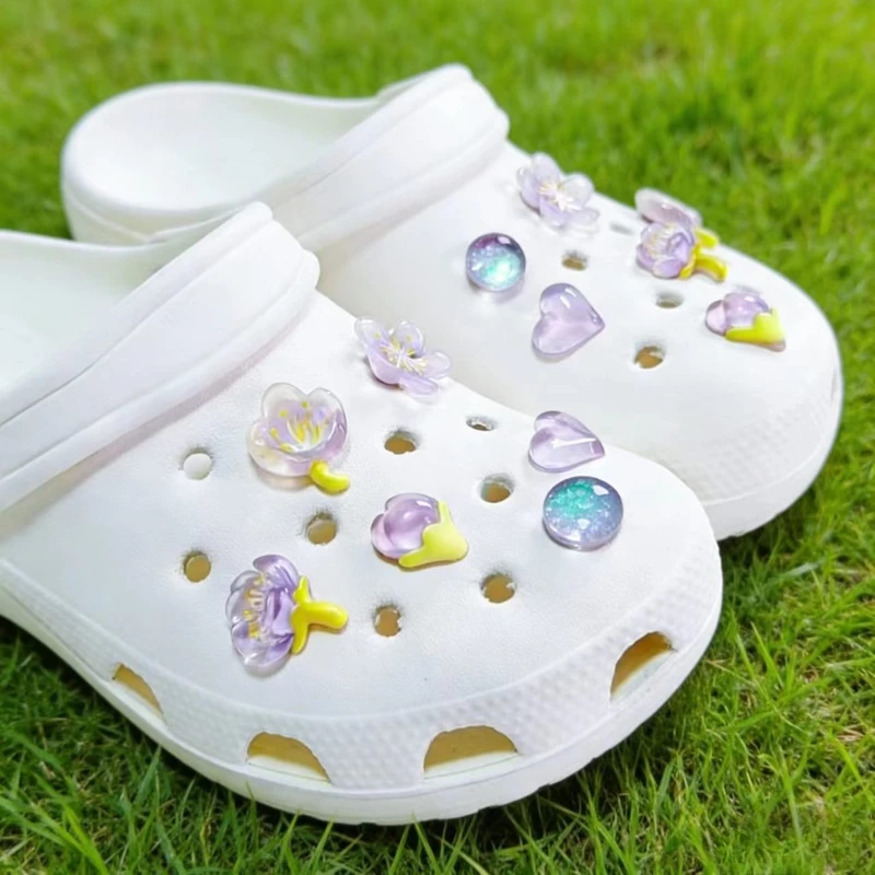 Transparent Cherry Blossom Heart Shoe Charms DIY Accessories for Hole Clog Sandals Gift for Teen Girls Women Party Decor