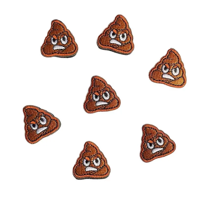 2.5*2.5CM/Angry Poop Small Clothes Stickers,Fabric Applique Badges Embroidery Hook And loop Patches Funny For Clothing,Backpack