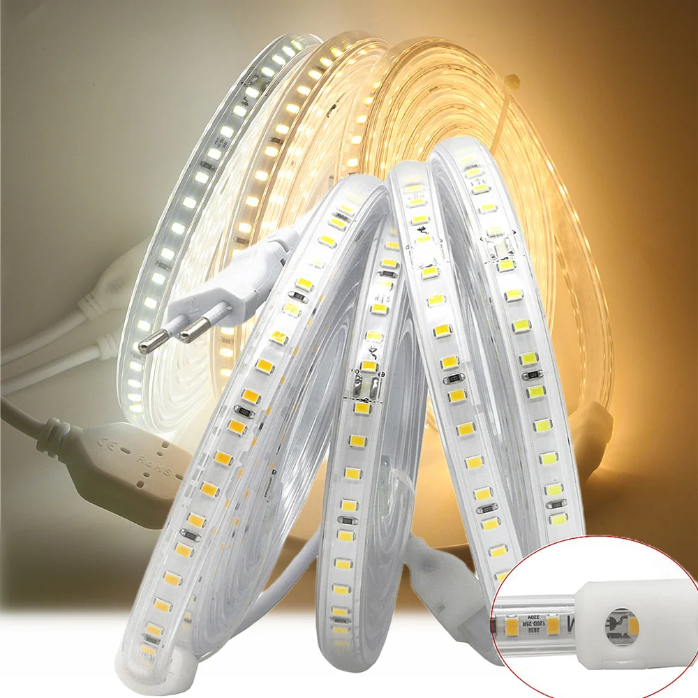 AC220V LED Strip Light SMD 2835120LEDs/m High Brightness IP67 Waterproof Flexible LED Strip With EU Plug Cord For Home Lighting