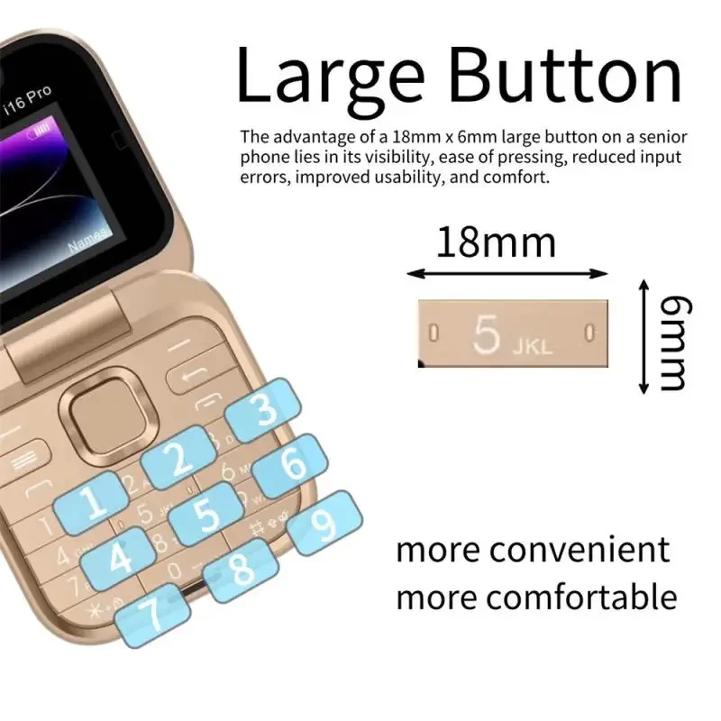 2024 New Mini Flip Mobile Phone Portable Foldable Large Screen Display Phone Blacklist Speed Dial Vibration 2SIM Card Phone