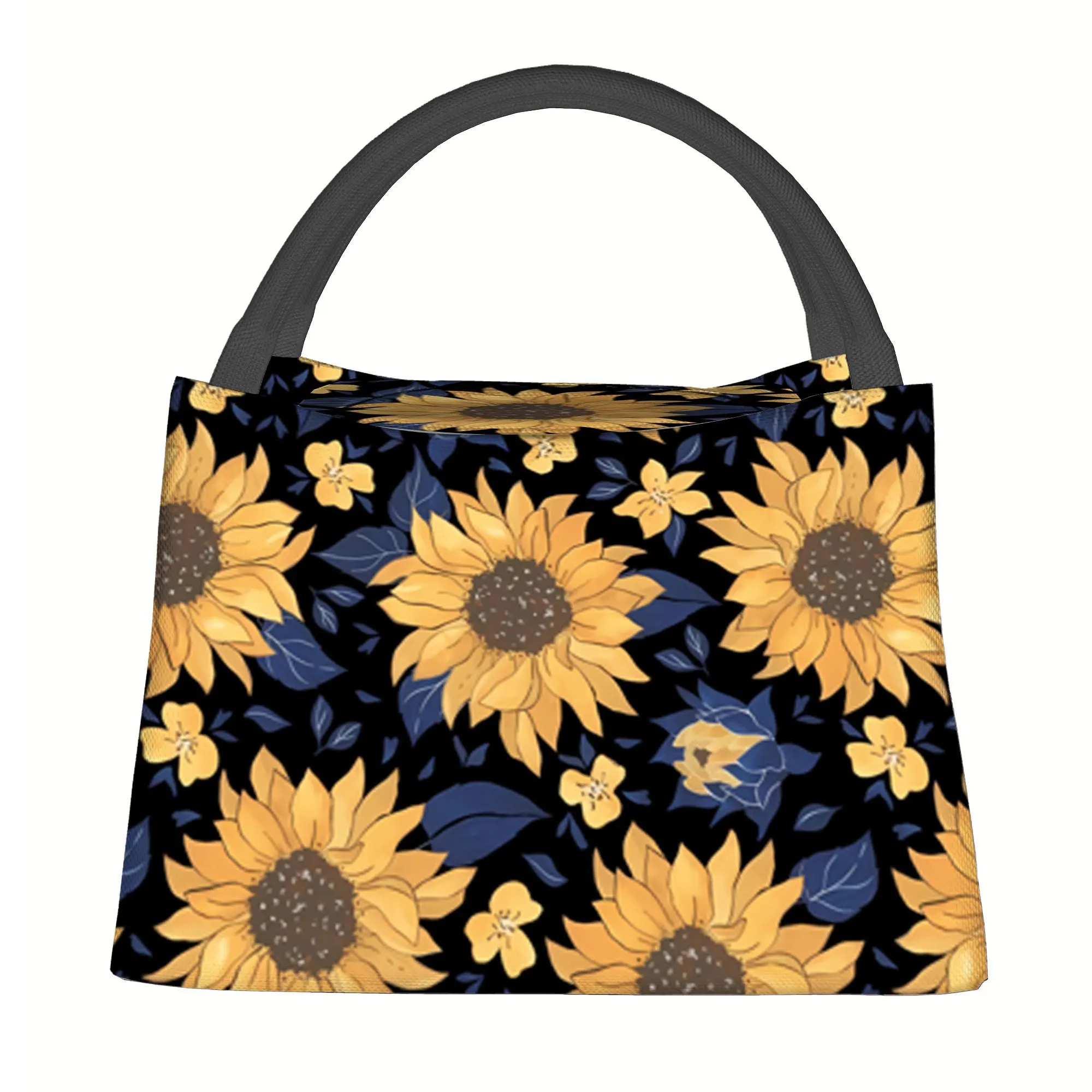 Sunflower Print Insulated Lunch Bag Durable Polyester Portable Thermal Cooler Bag Unisex