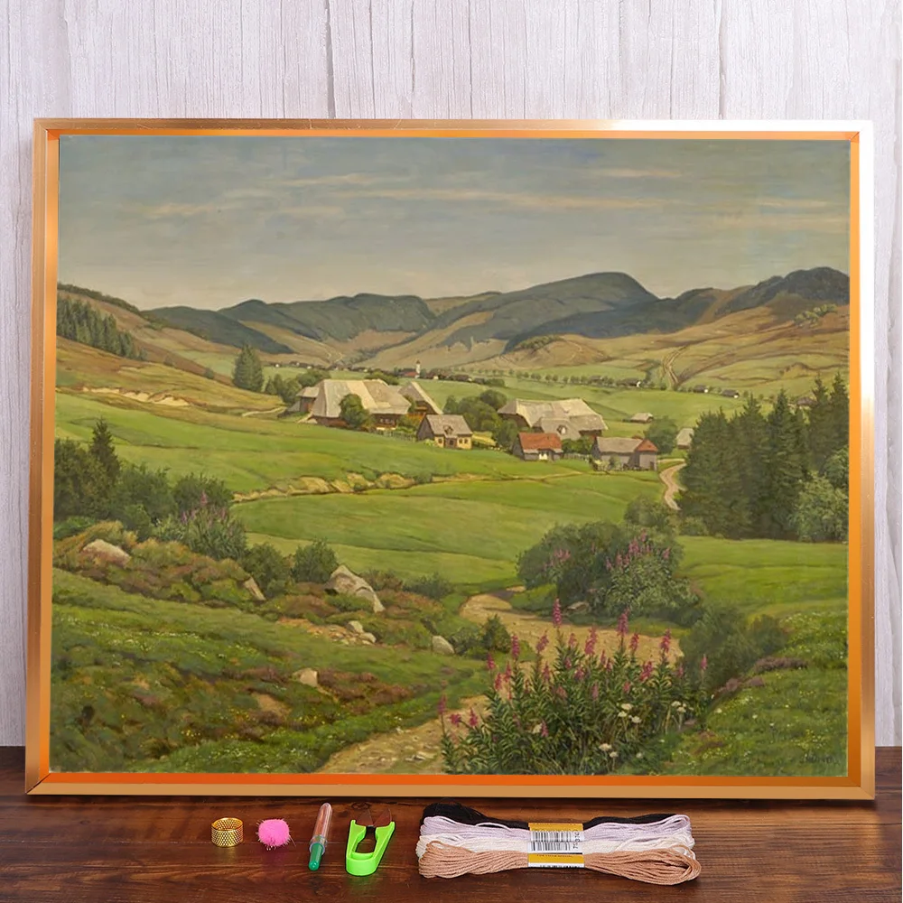 Cenário campo impresso tecido padrões de ponto cruz bordado pintura artesanal artesanato diferente presente mulina