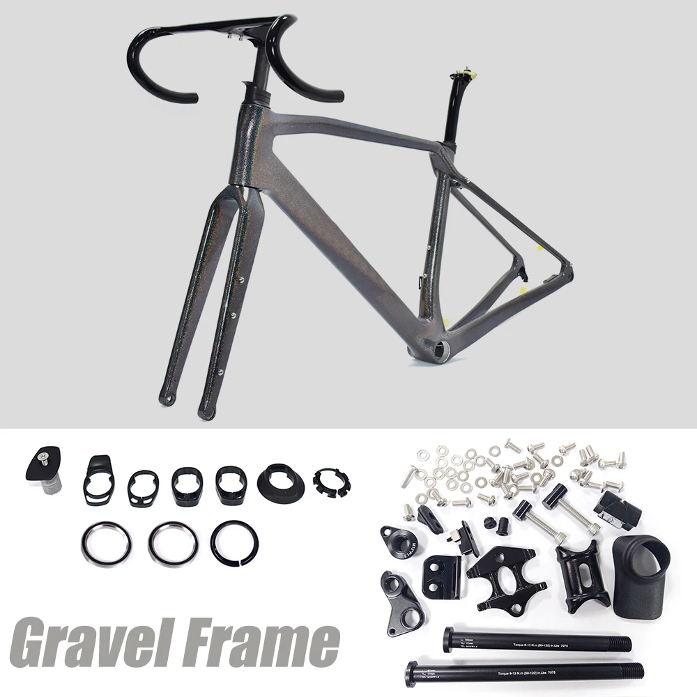 Carbon-Gravel-Bike-Rahmen mit Vollständig Integrierter Kabelführung, Fahrradrahmenset mit Scheibenbremse für Gravel