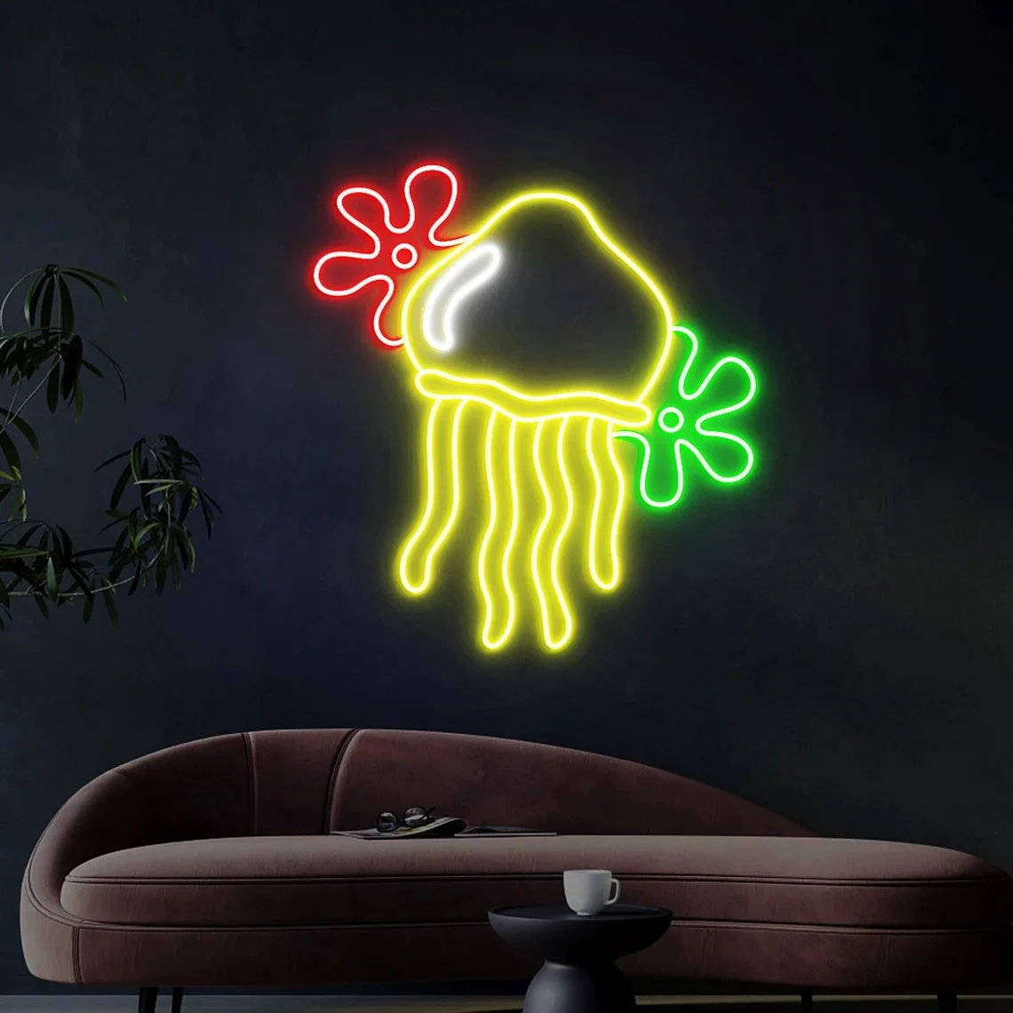Neonowa lampka meduza, dekoracja neonowa meduza, dekoracja ścienna meduza, dekoracja do sypialni