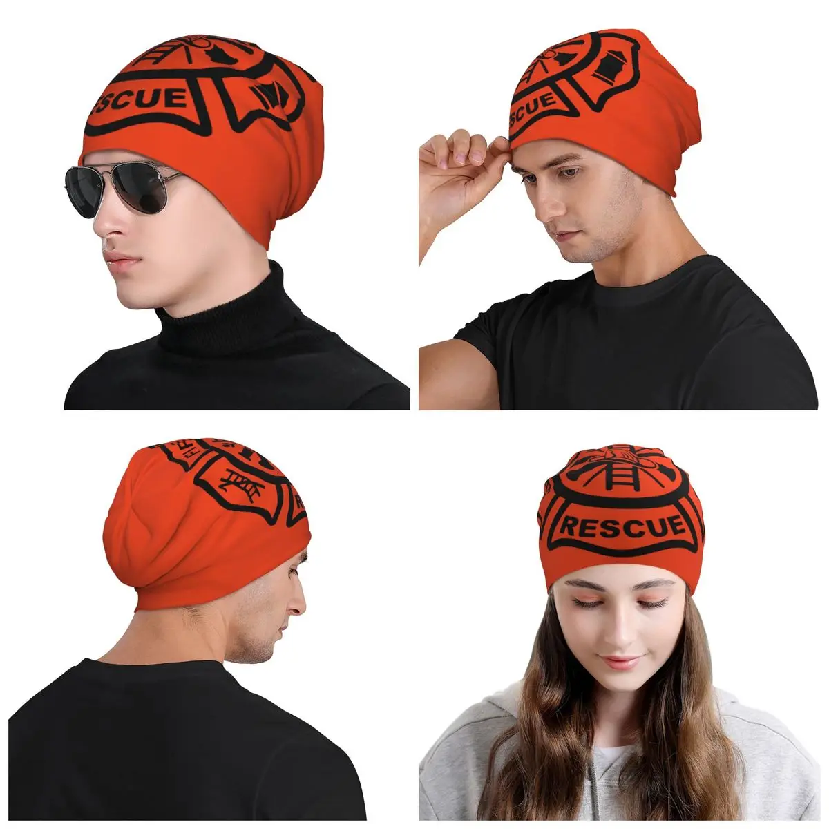 Custom Fire Rescue Firefighter Skullies Beanies Caps Unisex Winter Warm Knitting Hat  Fireman Bonnet Hats Outdoor Ski Cap