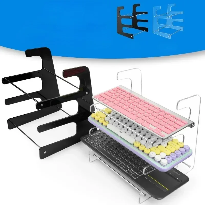 3 Tiers Display Keyboard Holder Transparent Acrylic Keyboard Stand Computer Mechanical Keyboard Rack Storage Detachable Holder