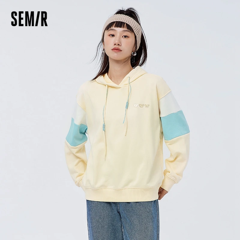 

Semir Women Patchwork Hooded Vitality Gentle 2023 Spring Loose Knit Top Women'S Personality Casual Hoodies