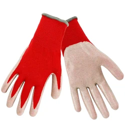 Women's Work Gloves, Thornproof Rubber Coated,Breathable Knit for Gardening，Red