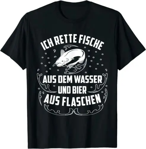 Neu Rette Fische und Bier Angler Geschenk zum Fischen Angeln T-Shirt