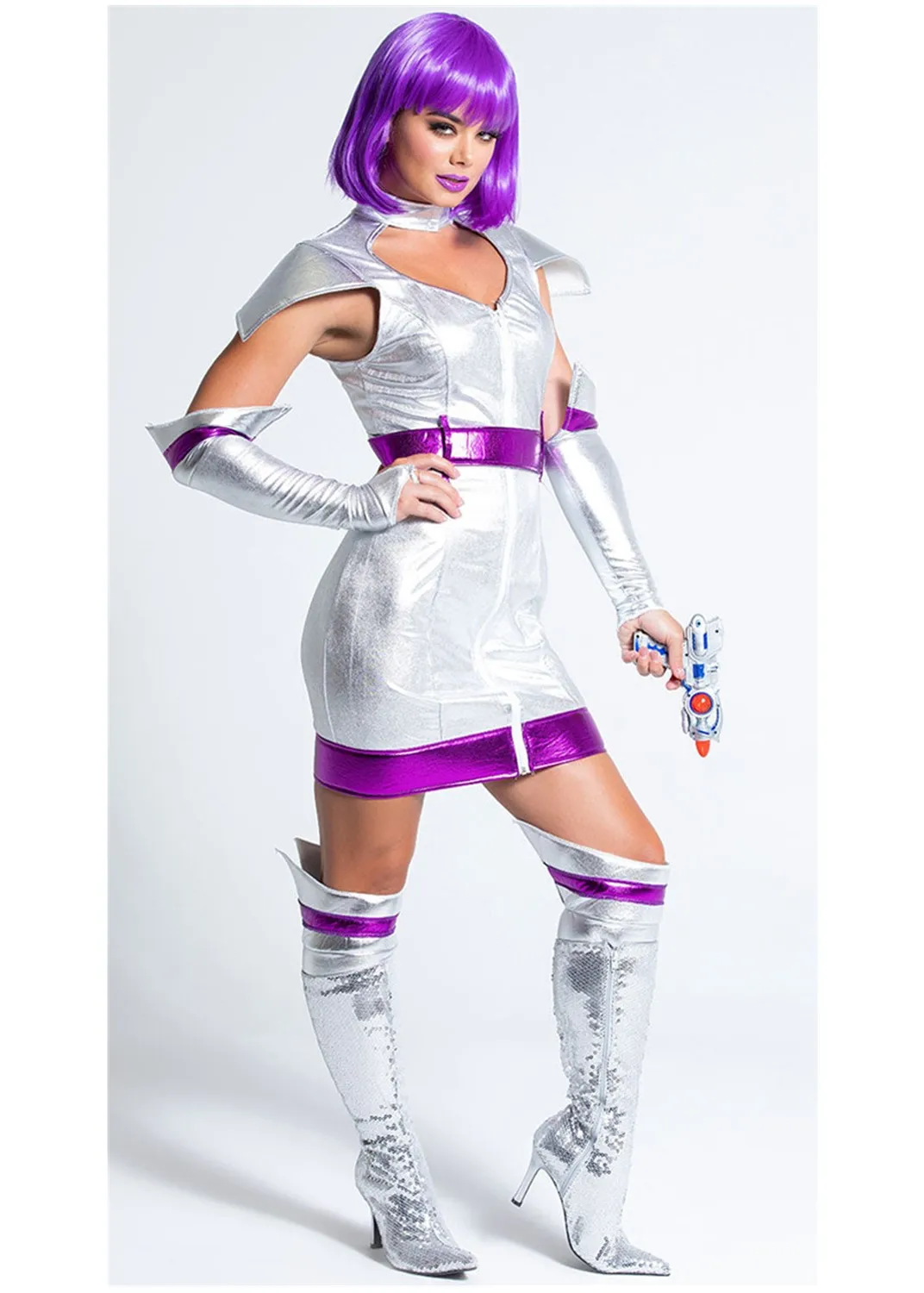 Halloween Purim Space War Silver Soldier Woman Astronaut Pilot Cosplay Dress Carnival Party Tinman Fancy Costume