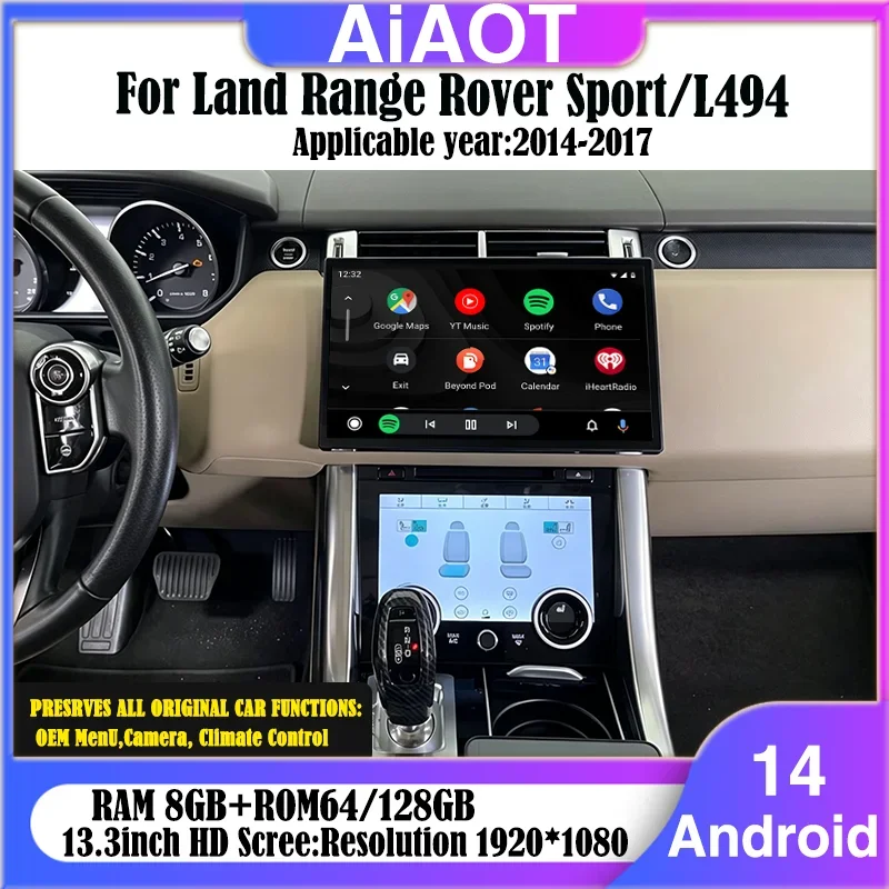 Android14 13.3 inch  For 2014-2017Land Rover Sport L494 Car Multimedia Radio  GPS wireless Carplay Bosch Harman system AC Panel