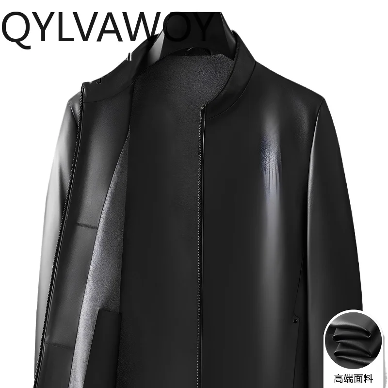 

QYLVAWOY 2025 Autumn Winter Real Sheepskin Men's Leather Jacket High-End New Style Dad's Stand-Up Collar Outerwear LJ2628`