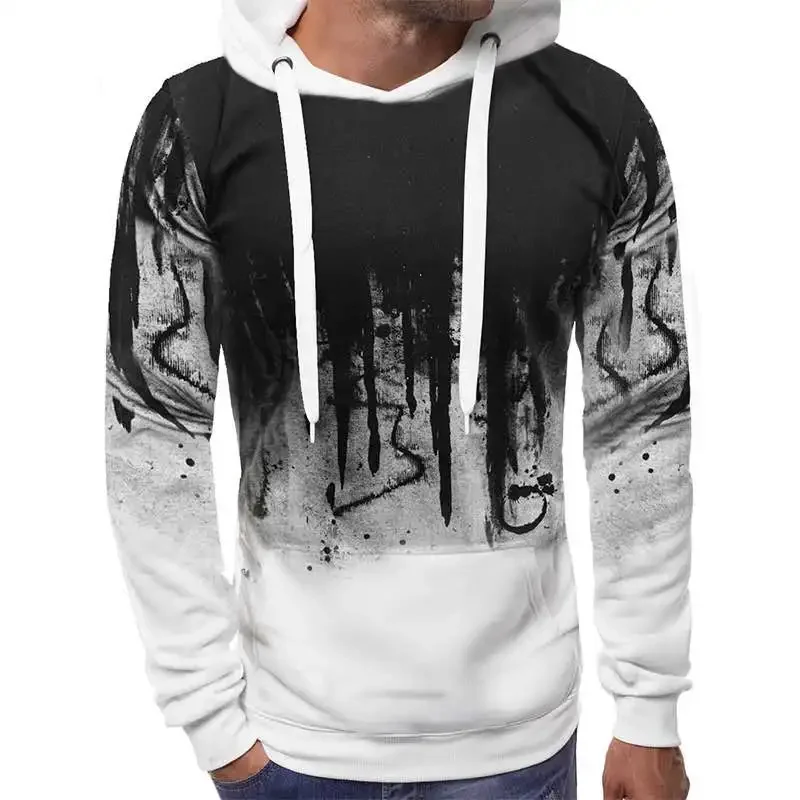 Lässiges, modisches, lockeres Kapuzen-Sweatshirt für Herren mit Farbverlaufsdruck, perfekt für Fitnessaktivitäten im Frühling und Herbst
