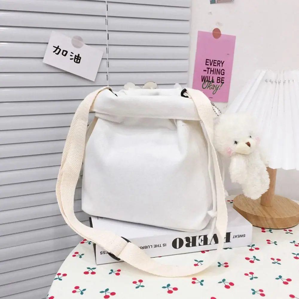 Fashion Women Canvas Crossbody Bags Female Cute Rabbit Shoulder Messenger Bag Drawstring Bucket Bag Handbags