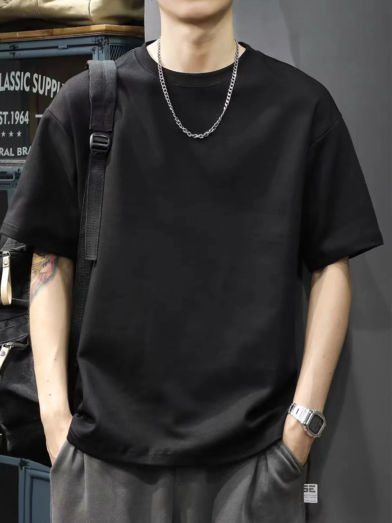 100% Cotton Blank T Shirt For Man Summer Short Sleeve Tees Tops High quality Tees Basics Essential Men's T-shirts True To Size