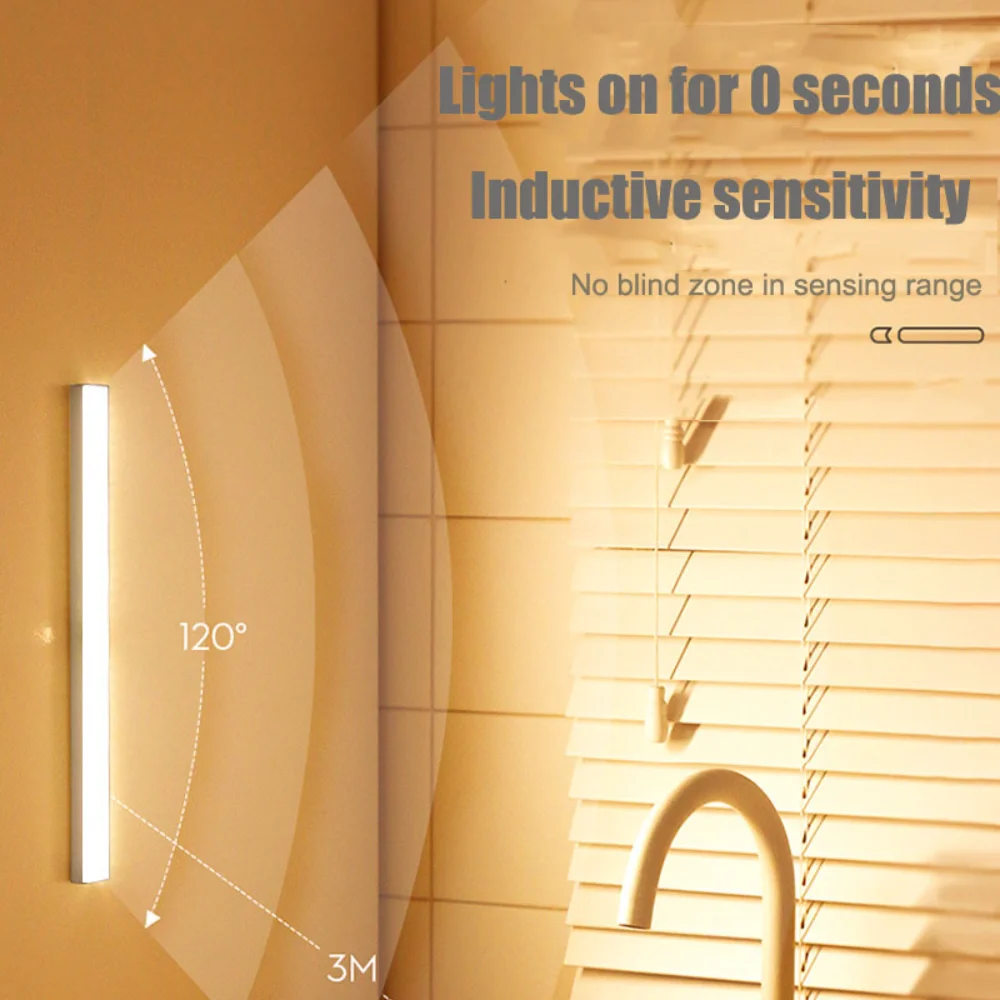 Night Light Motion Sensor Led USB Rechargeable Motion Detector Cabinet Lights 3 Colors In One Lamp Bedroom Kitchen Decor