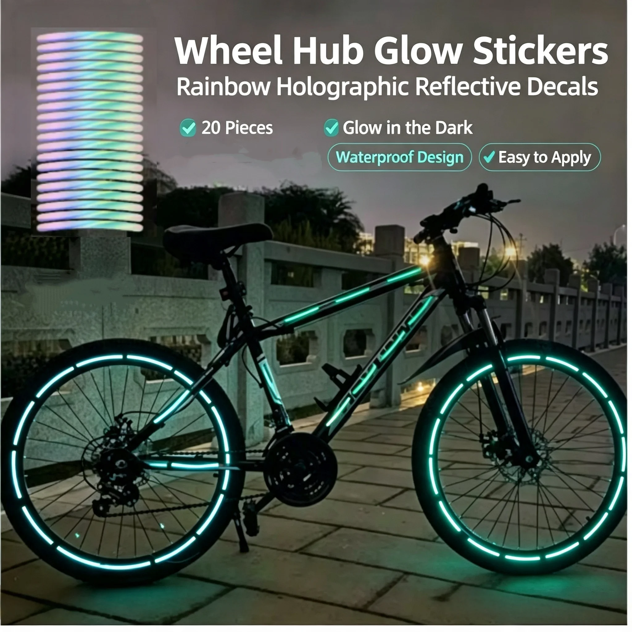 Bicycle Reflective Wheel Stickers 20Pcs Luminous Fluorescent Rim Tape Night Safety Decals  Bike Car Moto Decoration Accessories