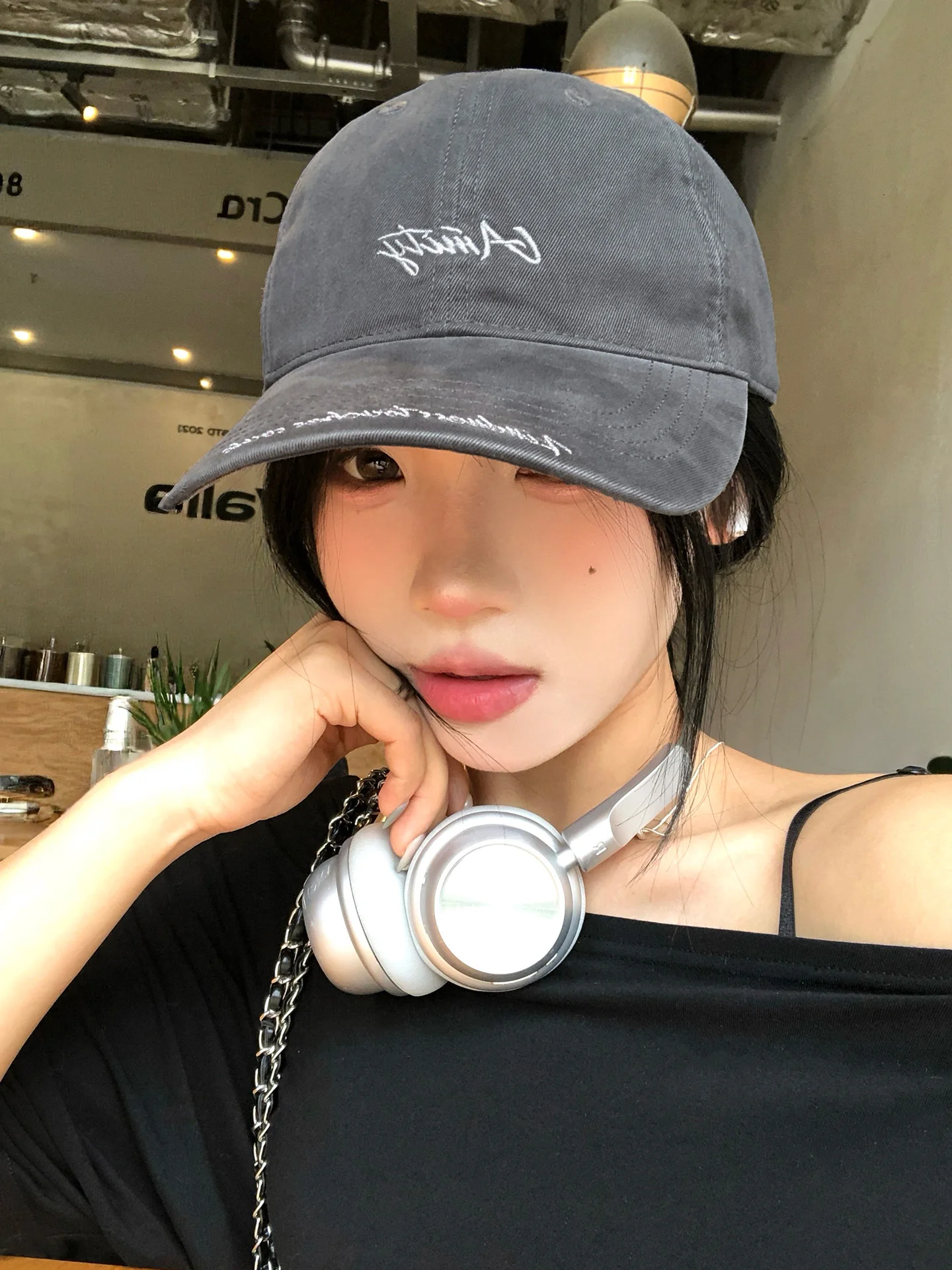 Retro Embroidered Letter Women's Baseball Cap Adjustable round Top Soft Peak Duckbill Hat Street Style Face Slimming Fashionable