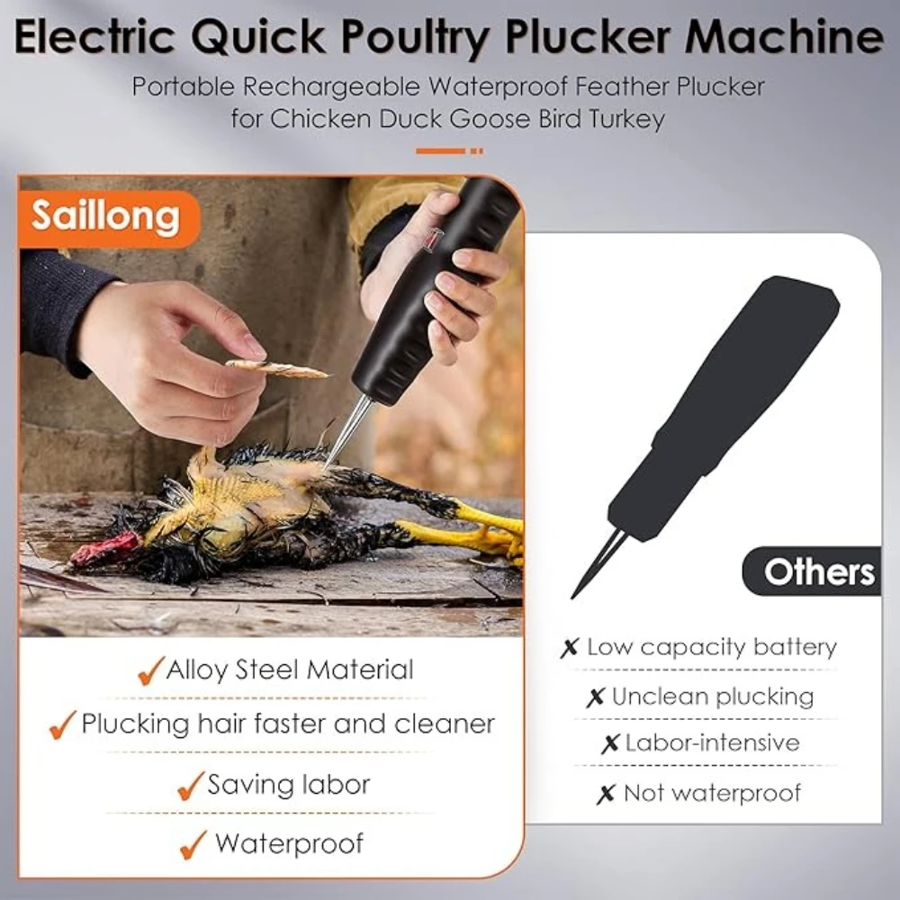 1–4 Stück geflügelte elektrische Federzupfer-Schnellzupfermaschine, tragbare Federentfernung für Huhn, Ente, Gans, Truthahn-Werkzeuge – Detail 4