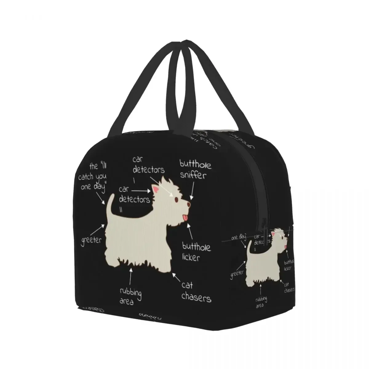 Westie Dog Anatomy Lunch Bag Women Cooler Warm Insulated Bento Box for Student School West Highland White Terrier Lunch Bags