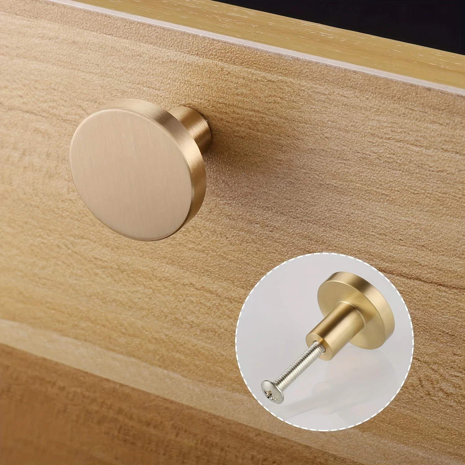 6pcs Golden Polished Aluminum Drawer Knobs 20x25mm Durable Single Hole Cabinet Handles for Cupboards, Wardrobes with Screws