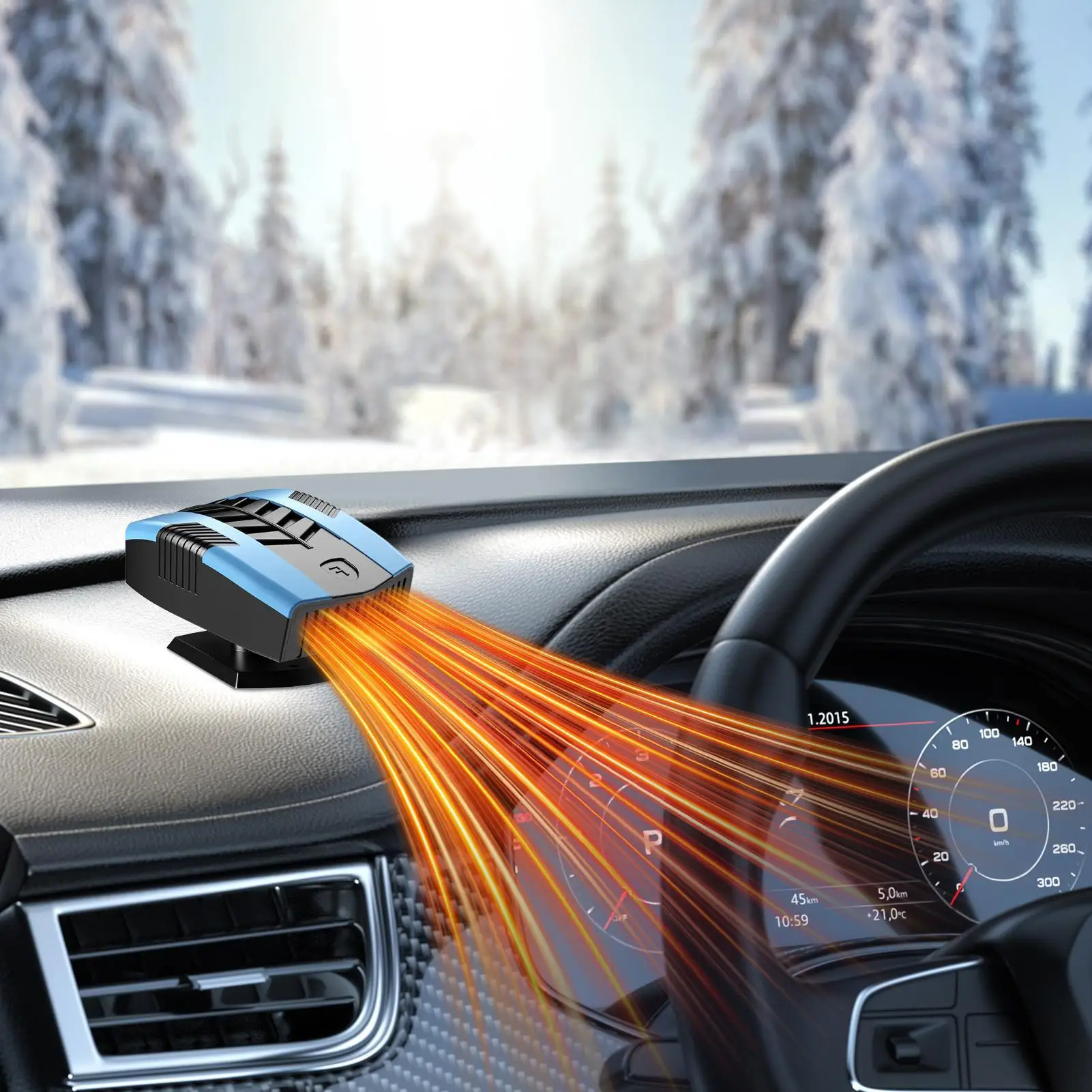 12V Portable Car Dashboard Heater/FanBlack Heating and Cooling Functions Fast Defrosting and Demisting Quiet Operation