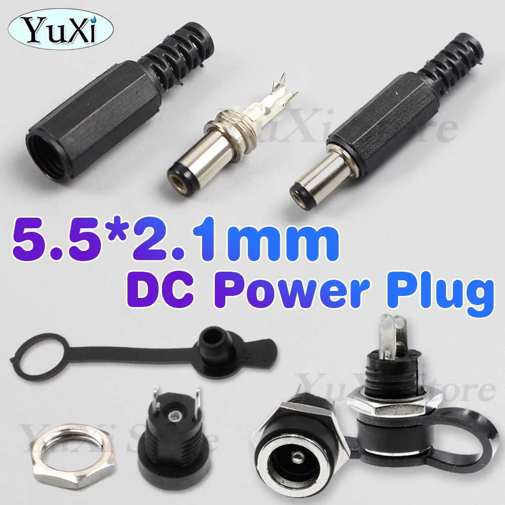 

DC Power Connector Pin 5.5x2.1mm Female Plug Jack Socket Adapter Panel Mount Connector for DC-022B Male Locking Solid Copper Kit