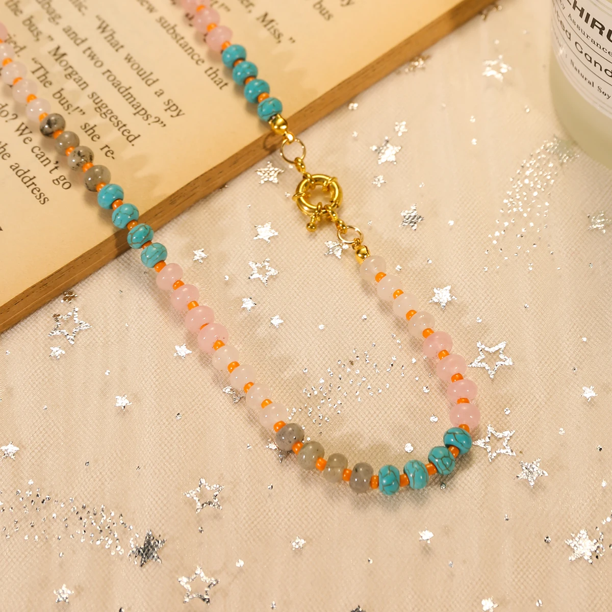 1Pc Fashion Boho Colorful Natural Stone Beaded Necklace for Women  Sweet Temperament Beach Party Jewelry Chic Girlfriend Gift