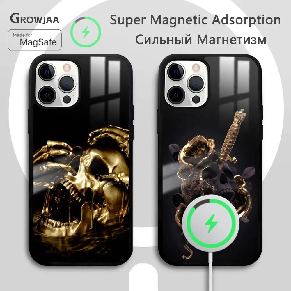 

Classic Retro Golden Skull Phone Case For iPhone 17 16 15 14 13 12 11 Pro Max Plus Mini Magsafe Mirror Wireless Magnetic Funda