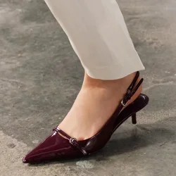 Summer New Baotou Sandals Women's Fashion Pointed Head Shallow Mouth Metal Buckle Anti-slip Wear-resistant High Heels