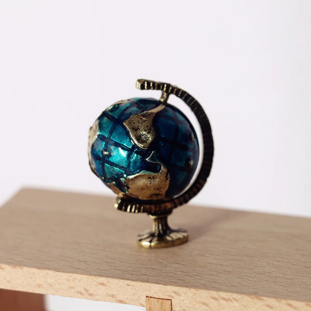 Mini Metal Globe Ornament DIY Handmade Doll House Desktop Can Turn Building Ball Model Home Decoration Accessories