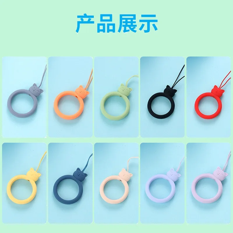 New cat silicone ring lanyard Creative U disk short cartoon mobile phone pendant Ring lanyard phone strap  lanyards  phone charm
