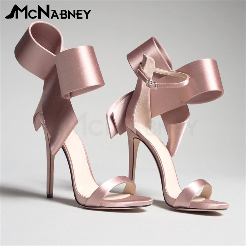 

Satin Butterfly Knot High Heels Stiletto Pointed Toe Sandals Luxury Style Shoes Fashion High Heels Shiny Rhinestone Sandals Sale