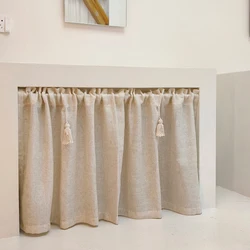 Kitchen Curtains Handmade Cotton Linen Short Curtain Tassels Window Valance Cafe Curtain Tiers for Farmhouse Bedroom Rod Pockets