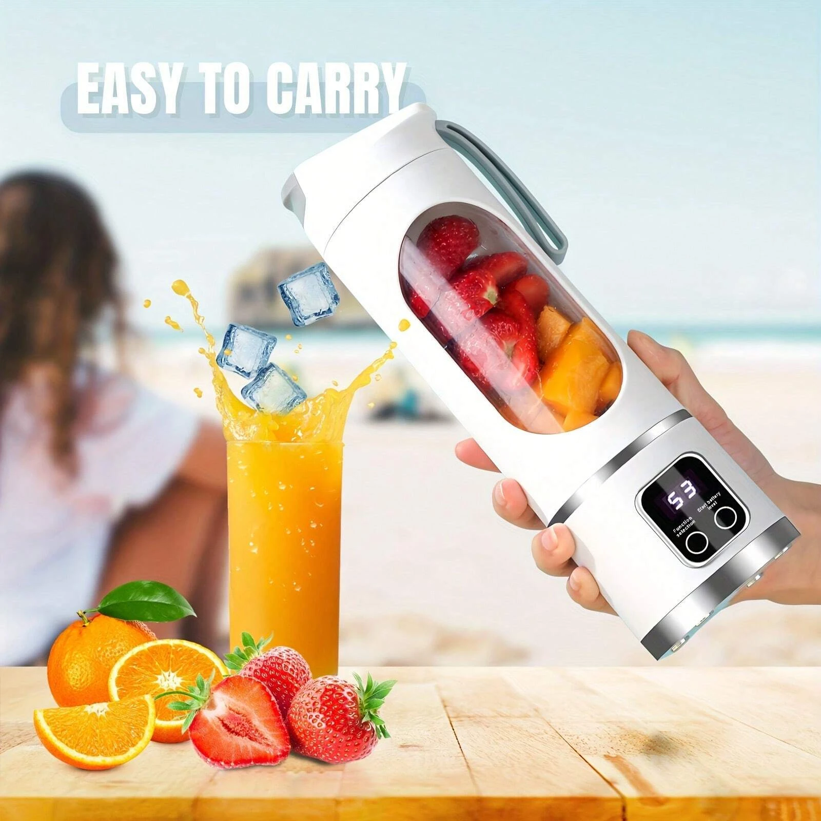 2024 New USB Charging Portable Juicer 12 Blade Head 3 Gears Adjustable Double Cover Design Long-lasting High-Power Ice Crusher